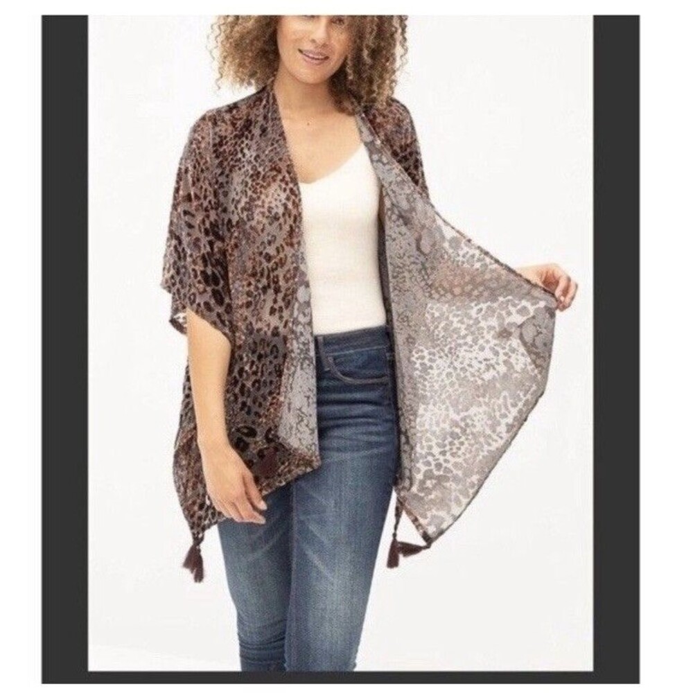 Mystree Kimono Open Front Leopard Print Tassel One Size NWT
